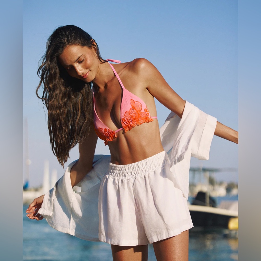 PQ White Linen Shorts with Button Down Top Blouse Beach Set Coverup - Size XS/S